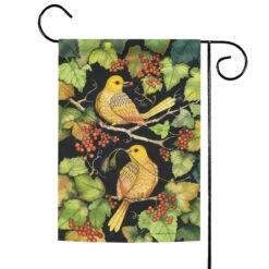 Golden Birds And Berries Outdoor Garden Flag 18" X 12.5"