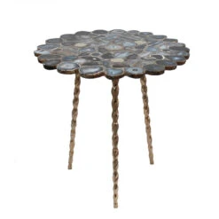 30" Black Agate Brass Inlay Centre Table With Tri Legs