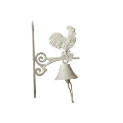 12.5" Antique White Rooster Outdoor Wall Bell Decoration