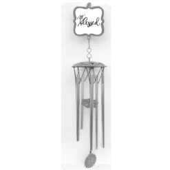 20.5" Gray And White "So Blessed" Wind Chime