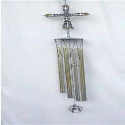 36" Gray And Blue Long Cross Wind Chime