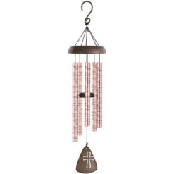 30" Brown And Rose Pink Lord's Prayer Printed Sonnet Wind Chime With Cross Design Sail