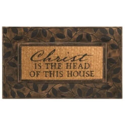 29.5" Beige And Brown "Christ" Religious Themed Quote Printed Rectangular Doormat