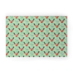 20" X 30" Green And Red Watercolor Rudolf Rectangular Outdoor Welcome Mats