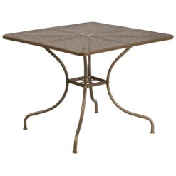 35.5" Gold Contemporary Square Outdoor Furniture Patio Table With Umbrella Hole