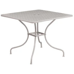 35.5" Gray Contemporary Square Outdoor Patio Table With Umbrella Hole