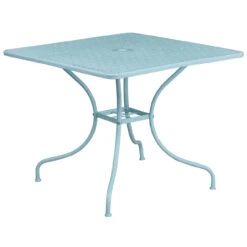 35.5" Sky Blue Contemporary Square Outdoor Patio Table With Umbrella Hole