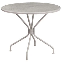 35.25" Gray Contemporary Round Outdoor Patio Table With Umbrella Hole