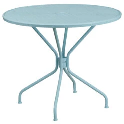 35.25" Sky Blue Contemporary Round Outdoor Patio Table With Umbrella Hole