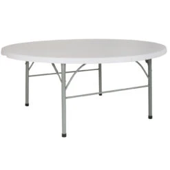 71" White Round Bi-Fold Event Folding Table With Carrying Handle
