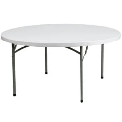 59.75" White Round Contemporary Outdoor Furniture Patio Folding Table