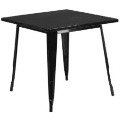 31.5'' Black Contemporary Square Outdoor Patio Cafe Table With Rubber Glides