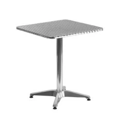 27.5" Silver And Gray Contemporary Square Outdoor Furniture Patio Table With Base