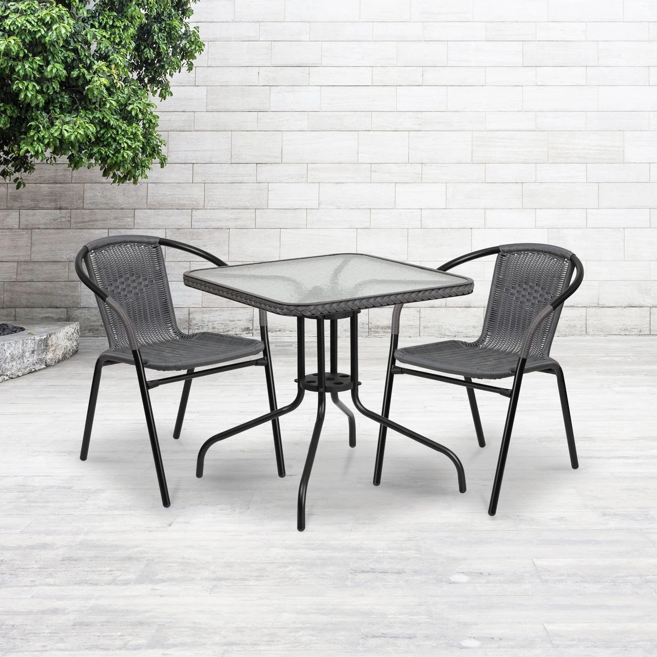 28" Black And Gray Contemporary Square Outdoor Furniture Patio Table - Image 2