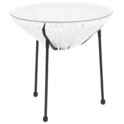 19.75" White And Clear Oval Glass Outdoor Furniture Patio Bungee Table