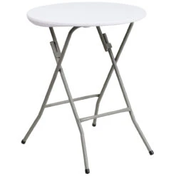29.25" White Round Contemporary Outdoor Patio Folding Table