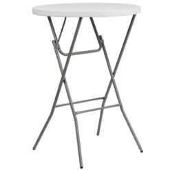 31.25" White Round Outdoor Patio Bar Height Folding Table