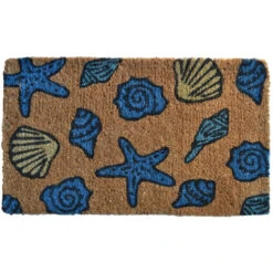 Handwoven Rectangular Coir Doormat With Sea Shells Design 30" X 18"