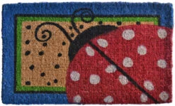 30" Red And Black Rectangular Ladybug Dots Basic Coir Door Mat