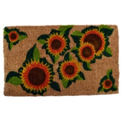 Handwoven Rectangular Coir Doormat With Sunflower Design 30" X 18"