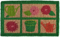 30" Green And Pink Rectangular Garden Tools Basic Coir Door Mat
