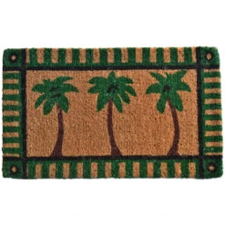 Handwoven Rectangular Coir Doormat With Palm Tree Design 30" X 18"