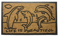 30" Black And Brown Rectangular Dolphin Family Basic Coir Door Mat