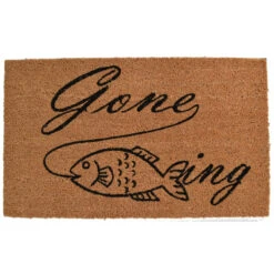 Rectangular Skid Free Coir Doormat With Gone Fishing Design 30" X 18"