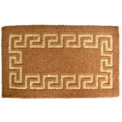 Brown And Yellow Rectangular Handwoven Coir Doormat With Greek Key Design 39" X 24"