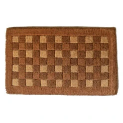 Brown Rectangular Handwoven Coir Doormat With Square Pattern Design 30" X 18"