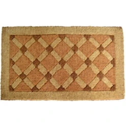 Brown Rectangular Handwoven Coir Doormat With Cross Board Design 30" X 18"
