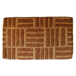 Brown Rectangular Handwoven Coir Doormat With Crisscross Design 30" X 18"