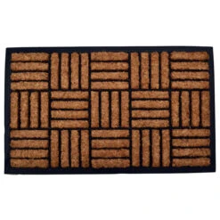 Brown And Black Rectangular Skid Free Coir Doormat With Crisscross Design 30" X 18"