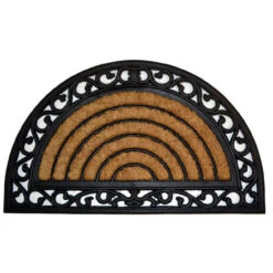 Brown And Black Semicircle Skid Free Coir Doormat 30" X 18"