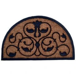 Brown And Black Semicircle Skid Free Coir Doormat With Brigoder Design 48" X 30"