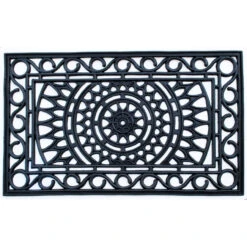 Black Rectangular Skid Free Sunrise Designed Rubber Doormat 36" X 24"