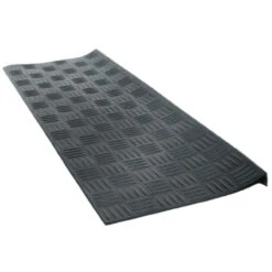 Black Rectangular Skid Free Rubber Stair Mat With Crisscross Design 30" X 9"