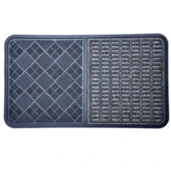 28" Gray And Blue Elegant Rubber Gray Rectangular Machine-Made Door Mat
