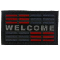 30" Gray And Red Elegant Welcome Design Rectangular Machine-Made Door Mat