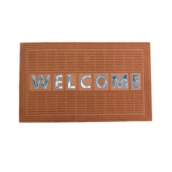 30" Mocha Brown And Silver Rectangular "WELCOME" Rubber Mat