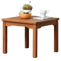 19" Brown Kingsbury Eucalyptus Patio Side Table