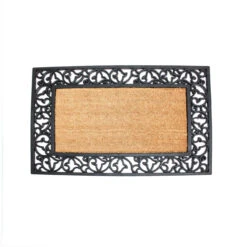 24" X 40" Bronze And Black Rectangular Rubber Scroll Border Coir Doormat