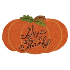 Autumn Harvest "Give Thanks" Pumpkin Doormat 18" X 30"