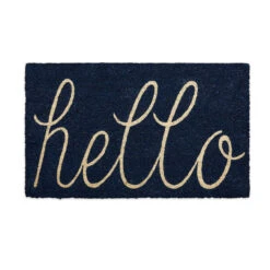 18" X 30" Blue And Beige Rectangular Durable And Non-Slip Doormat With "Navy Hello" Design