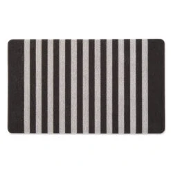 17.75" X 29.5" Black And White Stripe Tufted Rectangular Doormat