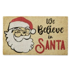 Red And Beige "We Believe In Santa" Rectangular Coir Door Mat 30" X 18"