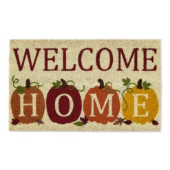 Orange And Beige "Welcome Home" Pumpkins Rectangular Coir Door Mat 30" X 18"