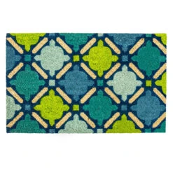 18" X 30" Blue, Green, And Beige Durable And Non-Slip Doormat With "Blue Mosaic" Design