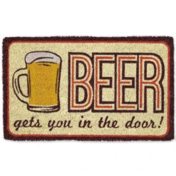 Beige And Brown 'Beer Gets You In The Door' Doormat 30" X 18"