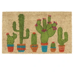 18" X 30" Beige And Green Durable And Non-Slip Doormat With "Cactus" Design